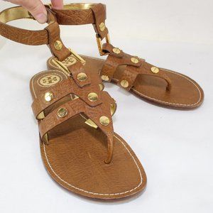 TORY BURCH Ladies Studded Brown Leather Sandals Sz US 9M New